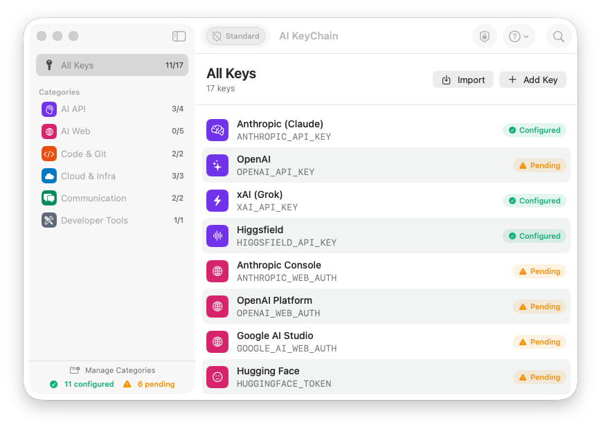 メインキー一覧